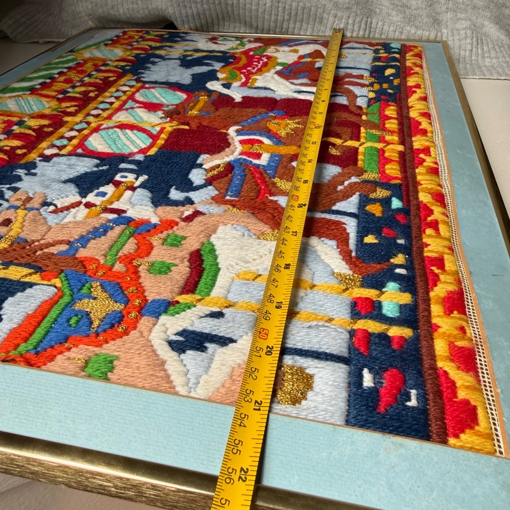 Vintage 1984 Carousel Needlepoint Framed Wall Art Handmade Horse Decor 22x18 - Picture 4 of 11